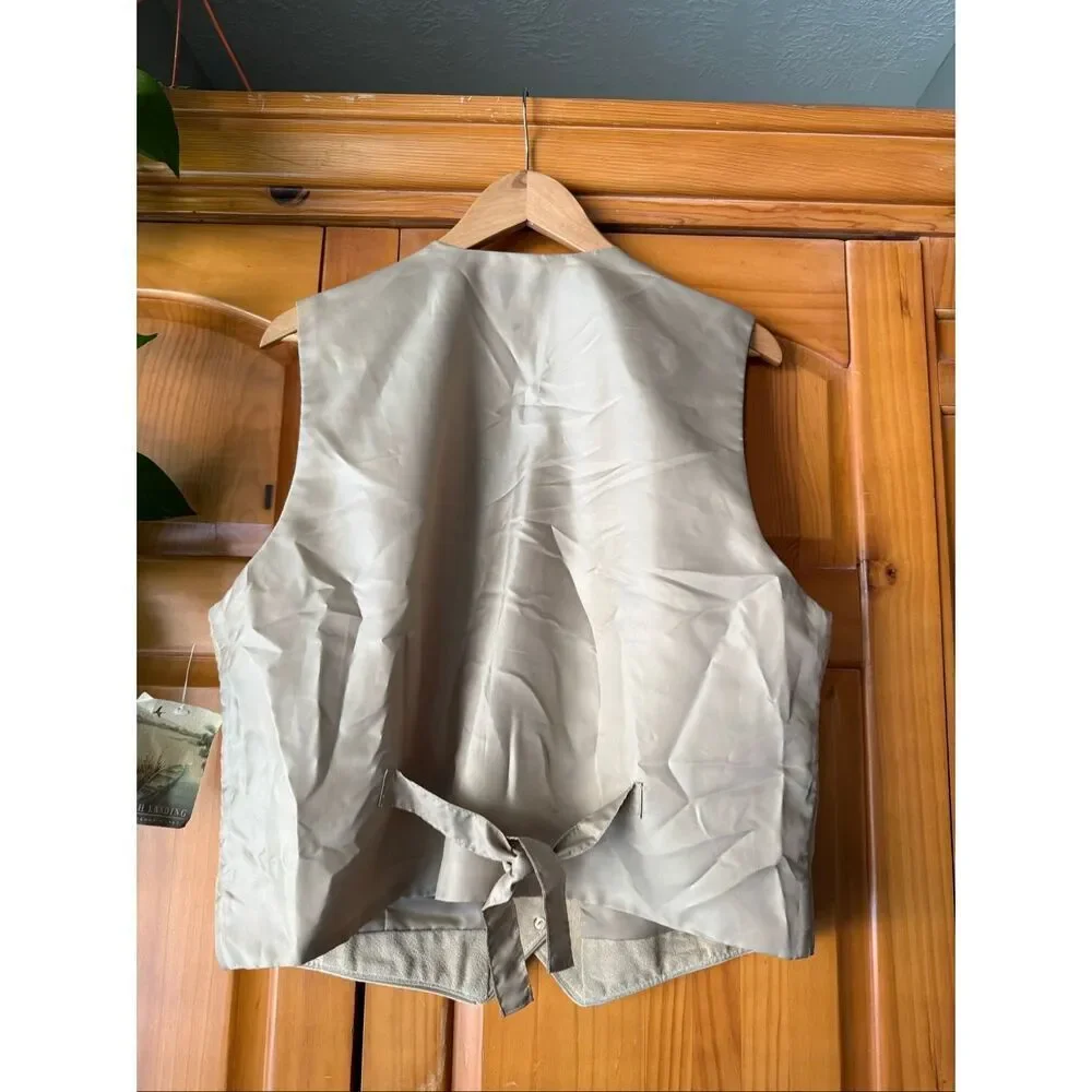 Marsh Landing Beige Leather Vest Womens Size 0 Button Front